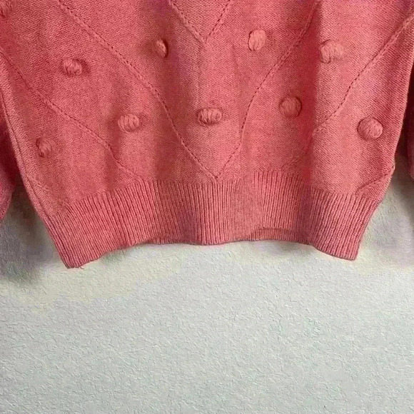 Simplee Pink Pompom Crewneck Pullover Cable Knit Cuff Sweater Women's Size Small - Picture 4 of 9